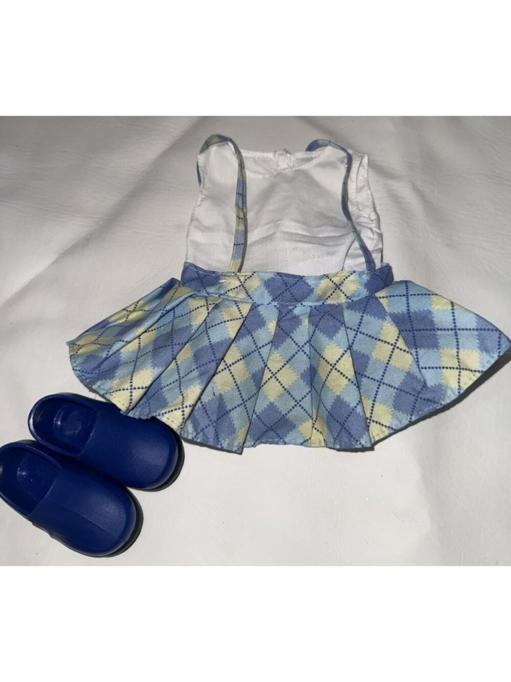 Our Generation 18" Doll Outfit School Girl Argyle Plaid Jumper Shoes Blue Yellow